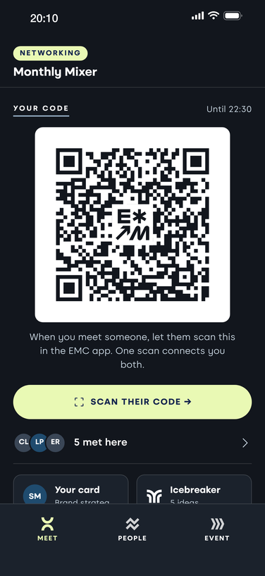 Meet tab with a QR code to scan
