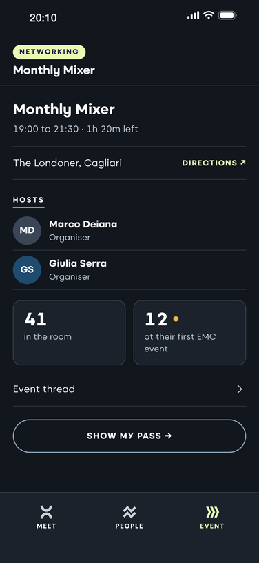 Event tab with hosts and headcount