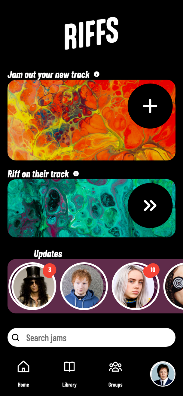 Riffs home screen