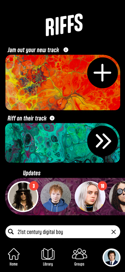 Riffs home screen